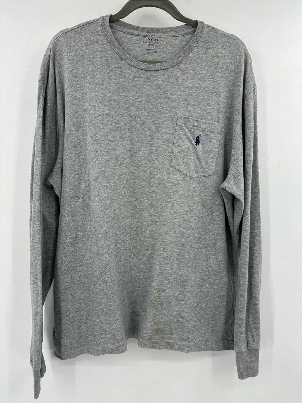 Polo by Ralph Lauren Gray Long-Sleeve Pocket Tee with Navy Polo Logo